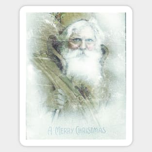 Frosted vintage Santa Claus Merry Christmas Greeting Sticker